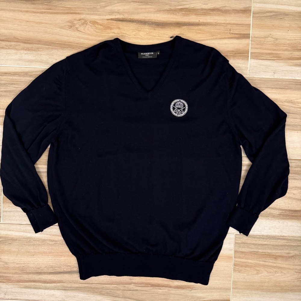 Glenmuir 1891 Mens‎ Navy Blue V Neck Golf Sweater Italian Merino Wool XL
